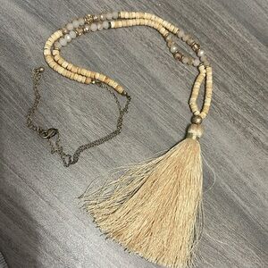 Beige tassel beaded necklace